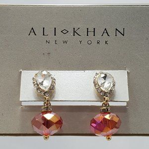 Ali Khan sunset topaz faceted glass bead with gold & rhinestone pierced earring